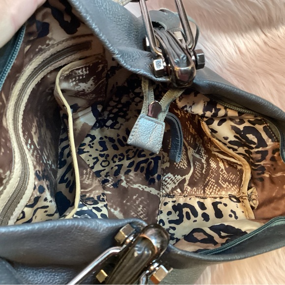 Sharif Gray Leather Hobo with Fringe and Studs - Picture 15 of 16